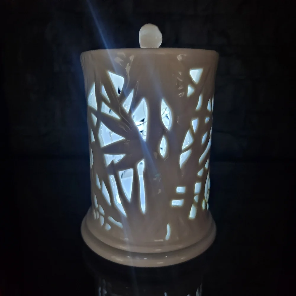 Andrea By Sadek White Porcelain Reticulated Two Piece Candle Holder / Fairy Lamp
